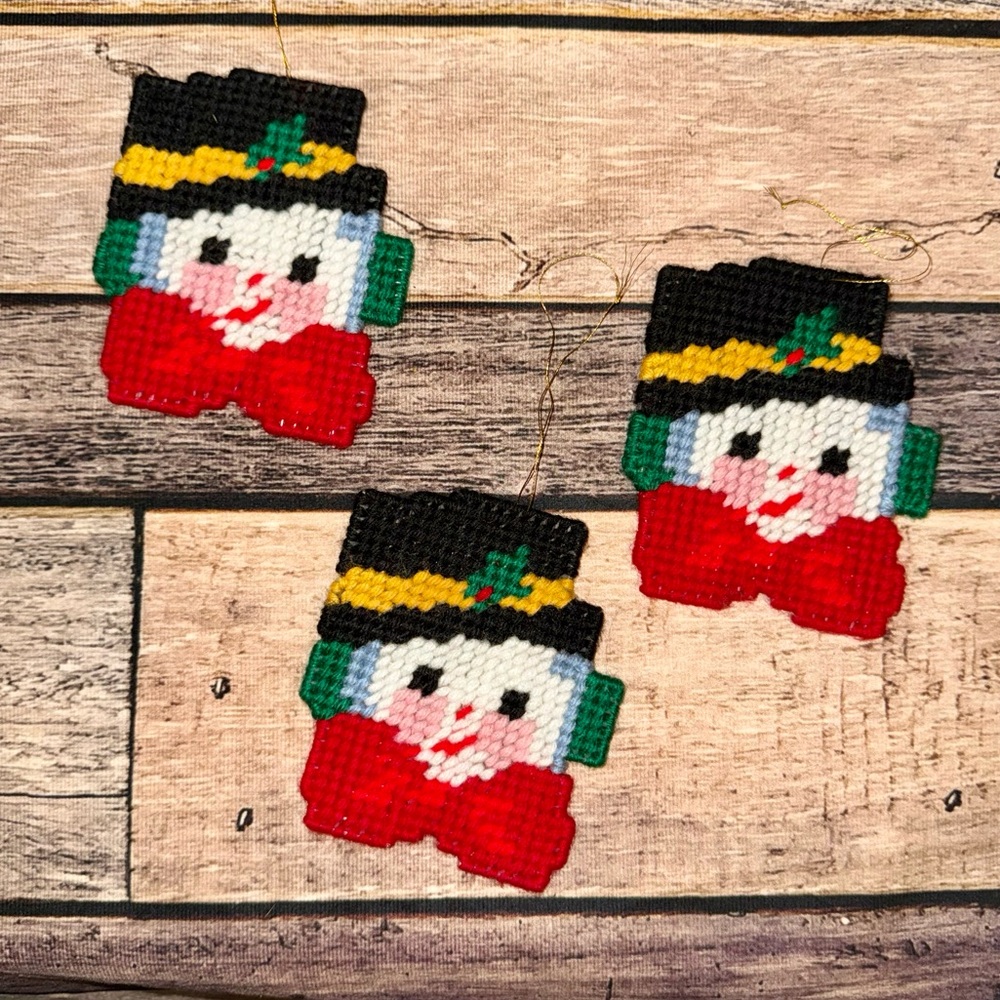 Vintage Handmade Snowman Ornaments Set of 3